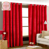 2 Pieces Plain Dyed Velvet Eyelet Curtains-Blood Red